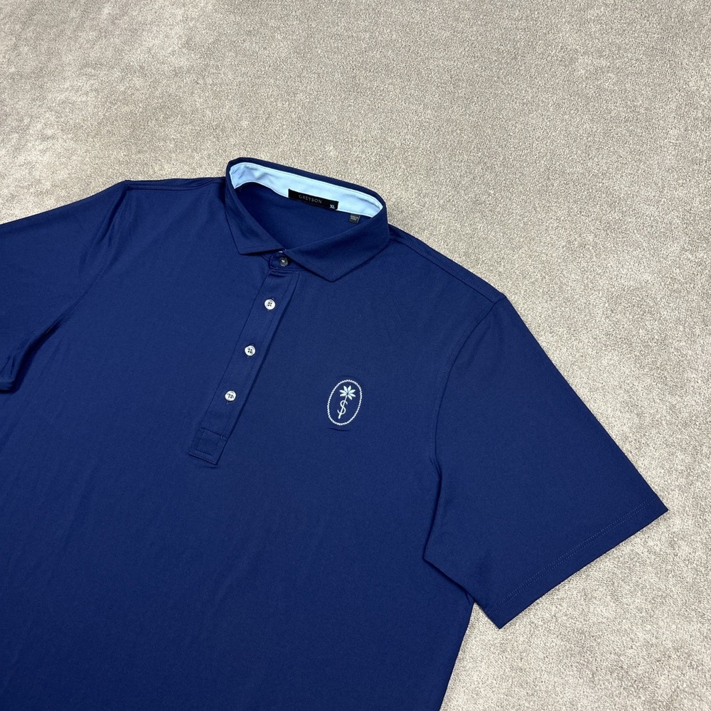 Greyson Shell Bay Polo Shirt Mens XL Navy Short Sleeve Performance Golf Logo